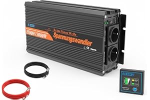 EDECOA Inversor 12v 220v Onda Pura Convertidor de Corriente 1500w con 2 USB Mando a Distancia Transformador 12v 230v y Pico momentaneo 3000w (3a generacion)