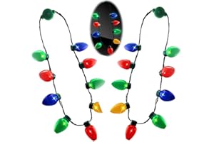 ANZMTOSN Led Christmas Necklace For Kids Adult, Light Up Bulbs Glow in The Dark Toy Party Decoration Flashing Favors Supplies Accessories For Santa Xmas Boys Girls Stocking Stuffer Ugly Sweater 2 PCS