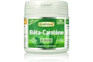 Greenfood Bêta-carotène 10.000 UI, 180 comprimés, Sans additifs artificiels. Sans OGM.Sans lactose. Sans gluten. Vegan.