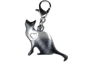 Miniblings Katze Kater mit Herz Edelstahl Charm Kätzchen Katzenliebhaber - Handmade Modeschmuck I Kettenanhänger versilbert - Bettelanhänger Bettelarmband - Anhänger für Armband