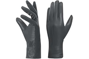 Harssidanzar Guantes de cuero para mujer, forro polar cálido de invierno, pantalla táctil, acabado vintage GL018