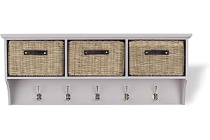 Tetbury Furniture Truffle coat rack with hooks and 3 brown storage baskets with leather handles
