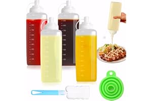 Sinofort 4 Piezas 1000ml Biberones Cocina, Aceitera Plastico Transparente con 1 Cepillo de esponja y 1 Embudo, Profesional Squeeze Botella de Salsa, para Salsa de Tomate, Mostaza, Aceite De Oliva