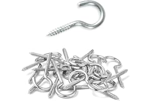 Minamzee Screw Hooks - 24-Pack Small Size Screw Hooks with Threads, Sturdy Ceiling Hooks, Indoor and Outdoor Wall Hooks for Hang String Lights, Cups, Plants, Kitchen Items (1.6 Inches 24 Pcs)