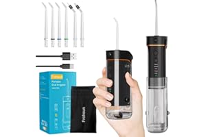 Frohsun hydropulseur dentaire rétractable Irrigateur buccal sans fil pour la santé dentaire 5 modes de pression 6 pointes hydropulseur dentaire rechargeable IPX7 étanche et silencieux