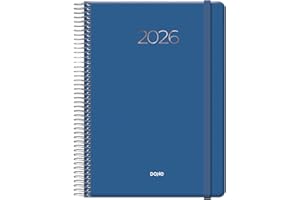 Dohe - Agenda 2026 - Día Página, Tamaño A5 (15x21 cm), Cierre de Espiral y Goma Elástica, 12 Meses Enero a Diciembre, Planificador Anual en Español - Denver Azul