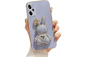 RNRIEYTA Miagon Cœur Lapin Support Coque pour Xiaomi Redmi Note 12 4G,Galvanisé Ultra Mince Étui Housse de Protection Anti-Rayures avec Bunny Béquille Stand