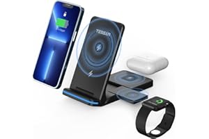 ‎TESSAN Ładowarka bezprzewodowa, TESSAN 3 w 1, indukcyjna stacja ładująca, bezprzewodowa stacja ładująca, kompatybilna z iPhone 12 12 mini 12 Pro 11 Pro, XR XS, stacja ładująca Apple z Airpods Pro, Samsung