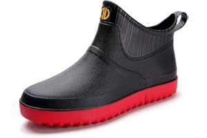 Rojeam Mens Rain Boots Waterproof Chelsea Booties Outdoor Gardening Shoes Ankle Rain Shoes