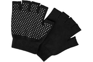AKORD Fingerless Gloves 2 Pairs – Unisex Stretch Knit Winter Gloves with Non-Slip Rubber Grip, One Size Fits Most