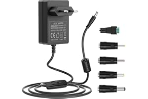 MAREISA Adaptateur 12V Alimentation 12V DC Compatible avec Clavier Yamaha LED Light Strip CCTV Camera GPS BT Speaker Webcam Router Scanner. Cordon d’Alimentation 12Vdc avec 5 Conseils