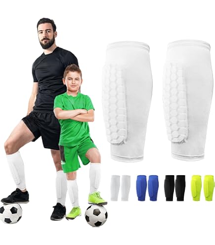 Protège-tibias De Football Pour Enfants - Légers (60g), Respirants - Structure Nid D'abeille Absorbant Les Chocs - Taille Unique évolutive 110-170 Cm