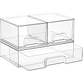Vtopmart Storage Boxes with 3 Drawers, Clear Dressing Table Organizer, Anti-slip Organizer Drawer Used for Bathroom, Dressing
