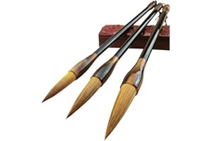 ZEALMAX Set di 3 pennelli per calligrafia cinese, set di pennelli da disegno giapponese Kanji Sumi per calligrafia e pittura, pennelli cinesi in 3 misure per principianti