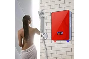 Charocean 6500W Mini Durchlauferhitzer Dusche 230v Küche Elektrische Warmwasserbereiter with Duschdüse, Tankless Dusche Heißwassersystem mit Bad Dusche Kit, für Badezimmer Küche (Rot)