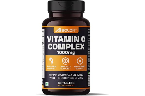 Boldfit Vitamin C Tablets for Men and Women Vitamin C Supplement with Amla Orange Extract and Zinc Immunity Booster Tablets for SkinCare, Antioxidant and Energy - 60 Veg Tablets