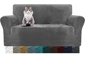 ‎MAXIJIN MAXIJIN Thick Velvet Sofabezüge 2-Sitzer Super Stretch rutschfeste Loveseat-Bezüge für Wohnzimmer Hunde Katze Haustier Plüsch Liebessitz Couch Schonbezüge Elastic Furniture Protector (2 Sitzer, Grau)