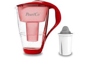 ‎PEARLCO PearlCo Glas-Wasserfilter (rot) mit 1 Protect+ Classic Filterkartusche (f. hartes Wasser) - Made in EU