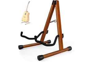 KINGPOINT Supporto per chitarra in legno,supporto da pavimento per chitarra,chitarra elettrica acustica,in legno a telaio pieghevole regolabile per basso,violoncello, mandolino, banjo,ukulele(Mahogany Wood)