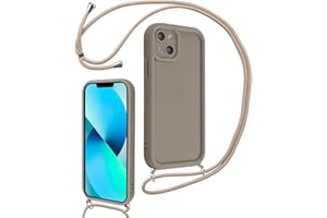 Coalbooliy Handyband für iPhone 13 Hülle 6,1" mit Band, Handyhülle Kameraschutz Weiches Silikon Necklace Stoßfeste Schutzhülle mit Kordel zum Umhängen Cover für Mädchen Frauen, Khaki