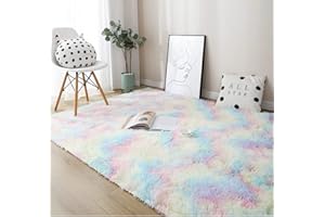 NIULAA Super miękki puszysty dywan z futra kudłaty do salonu, do wewnątrz, tęczowy, luksusowy, antypoślizgowy dywan, mata dla dzieci, duże grube runo, nowoczesny wystrój domu, do sypialni, pokoju