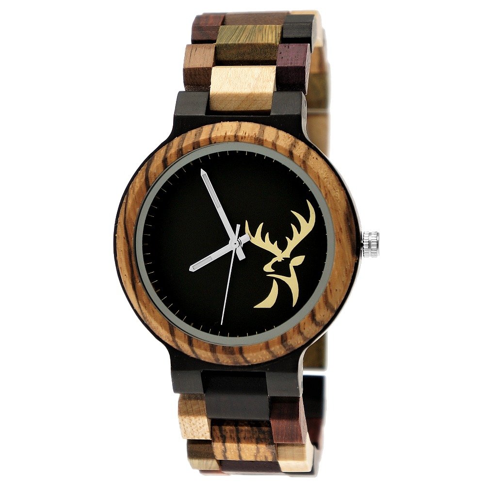 Handgefertigte-Holzwerk-Germany-Designer-Herren-Herren-Uhr-ko-Hirsch-Natur-Holz-Uhr-Armband-Uhr-Analog-Klassisch-Quarz-Uhr-mit-Hirschmotiv-Braun-Schwarz