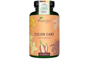 Vegavero Colon Irritable Complex | Psyllium Husk y Probioticos | Estreñimiento + Gases + Transito Intestinal | Flora & Cleanse | Vegan | 120 Cápsulas