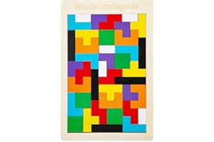 HOLLYLIFE Wooden Tetris Puzzle 40 PCS Brain Teasers Toy Brain Teasers Games Tangram Jigsaw Blocks IQ Puzzle Stocking Fillers Early Educational Gift for Kids Boys Girls Toddlers and Elder Birthday Christmas