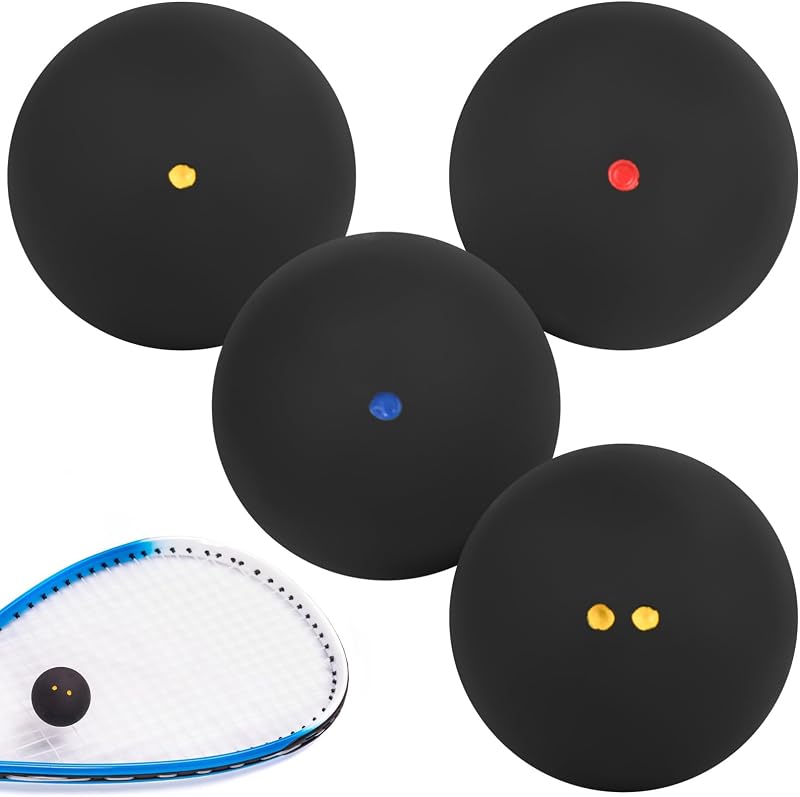 YYTECH Juego de 4 Pelotas De Squash Deportivas, Pelotas De Squash, Doble Puntos Amarillos, Puntos Amarillos Individuales, Puntos Rojos Individuales, Puntos Azules Individuales