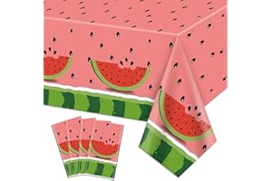 PTECDROTS 4Pcs Watermelon Party Tablecloth, Rectangular Plastic Watermelon Table Covers, Watermelon Birthday Party Supplies for Kids Birthday Baby Shower Summer Fruit Party, 130 x 220cm