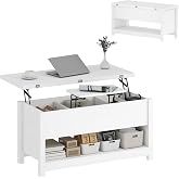 HOMCOM Liftable and Extendable Dining Room 100 x 90 x 62 cm White | Living Room Table with Hidden Compartments, Open Shelf, f