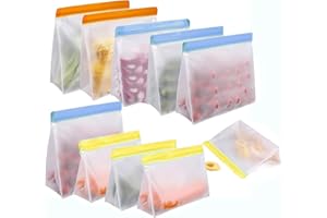 JOYYKO Worki do zamrażania wielokrotnego użytku, 10 szt. silikonowych woreczków do przechowywania żywności, stojące dno, worki kuchenne, warzywa, przekąski, worek wielokrotnego użytku