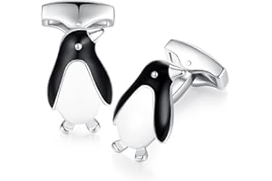 HONEY BEAR Penguin Cufflinks - Stainless Steel for Mens Shirt Wedding Business Gift Black and White