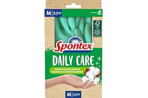 ‎SPONTEX Spontex Daily Care Haushaltshandschuhe aus 100% FSC-zertifiziertem Latex, mit Innenfutter aus recycelter Baumwolle, für alle Putz- und Pflegearbeiten, 1 Paar, Größe M (7-7,5)