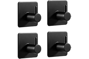 LJLink Lot de 4 porte-serviettes Auto-adhésif Crochet Noir en acier inoxydable pour salle de bain