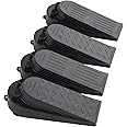4-Pack Premium Door Stoppers with 2-in-1 Soft Rubber & Hard Plastic Design - Heavy Duty Wedge Stops for Floor Gaps, Child & Finger Safety, Fits Carpet/Tile/Hardwood Floors (Black)