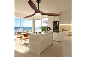 XSGDMN 152cm Ventilatore Da Soffitto Esterno - Legno Con Luci e 3 Lame In Legno Massello, Ventilatore da soffitto moderno con luce, Won, silenzioso, 3 temperature di colore, 6 velocità, con telecomando
