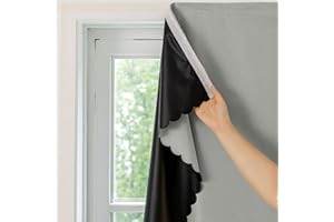 Maritown Blackout Curtains Self Adhesive Black out Thermal Insulation Polyester Fabric Stick On No Drill Shades Renter Friendly Portable Window Cover Blinds for Bedroom Nursery (Grey, 100W x 150H cm)