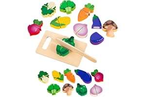 EMBOSOMITR Wooden Toy Food Set for Kids Kitchen Vegetable Cutting Play Pretend Play Food Toy with Wooden Knife & Magic Tape Design Montessori Learning Gift for Boys Girls 3+
