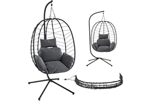 STEELSØN Alarian Hängesessel mit Gestell – Korbsessel Polyrattan inkl. Sitzkissen in Dunkelgrau/Schwarz – Hängestuhl höhenverstellbar für Garten & Balkon – Gartenschaukel faltbar, bis 150 kg belastbar