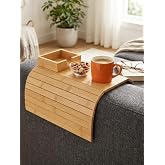 Mucit Home Bambu Koltuk Kenarı Tepsisi ve Organizer Katlanabilir B&ouml;lmeli Ahşap Kanepe Yanı Sehpa, Bardaklık ve Kumandalık