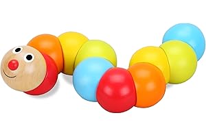 Classic World Wooden Caterpillar Twist Toy, Flexible Colourful Worm for Babies, Toddlers, Kids, Develops Fine Motor Skills and Color Recognition, 25 cm, 1 Year+, Bright Colors