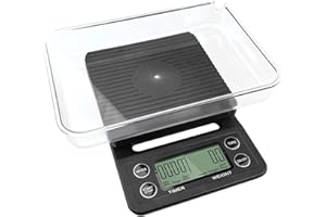 Gvolatee bascula Cafe Digital 5kg/0.1g Negro, Báscula de cocina con Temporizador y Pantalla LCD, Básculas Café Digital con Bol y almohadilla de silicona, Función Tara precisión para baristas