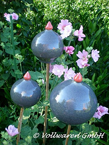 3er SET ROSENKUGEL mit Spitze KERAMIK handgearb. anthrazit Kunsthandwerk FROSTFEST