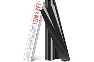 HTVDIY Heat Transfer Vinyl Roll - 12In x 8Ft Black HTV Vinyl for T-Shirts,Black Iron on Vinyl Roll -Easy to Cut Permanent Vinyl for Bag,HTV Vinyl Bundles DIY on Fabric,Clothing
