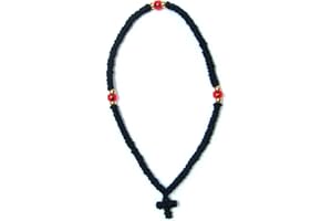 IconsGr Chotki Chapelet Pendentif bénir Chrétien Orthodox Grec Fait Main Laine 100 Noeuds Couleur Noir avec Croix du Mont Athos (Grece)
