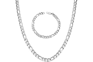 Uwiyo Chaîne Figaro, 1+3 Collier et Bracelet Homme Largeur 3/4/5/6/7/8mm Acier Inoxydable Collier Chaine Bijoux pour Homme Femme Longueur 46/51/56/61/66cm, Argent
