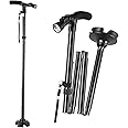 UCRAVO Folding Walking Stick with Led Light, Adjustable Hight with Rubber Feet for Men and Women, Walking Stick for Hiking Camping Black