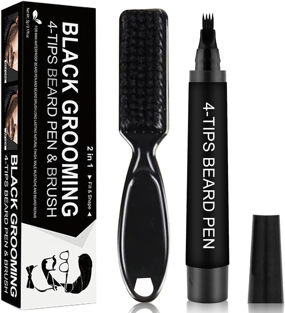 1 Piezas Beard Pen Filler, 1 Piezas cepillo barba Para hombre, Lápiz De Relleno, Natural Looking Barber Pencil Mustache Kit for Men, Moustache, Eyebrows, Regalos para hombres (black)