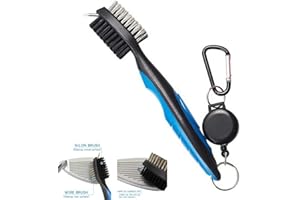 Berfea Golf Club Brush and Groove Cleaning Dual Sided Putter Wedge Ball Groove Cleaner Kit With Spike and Loop Clip,Golf Accessories for Men
